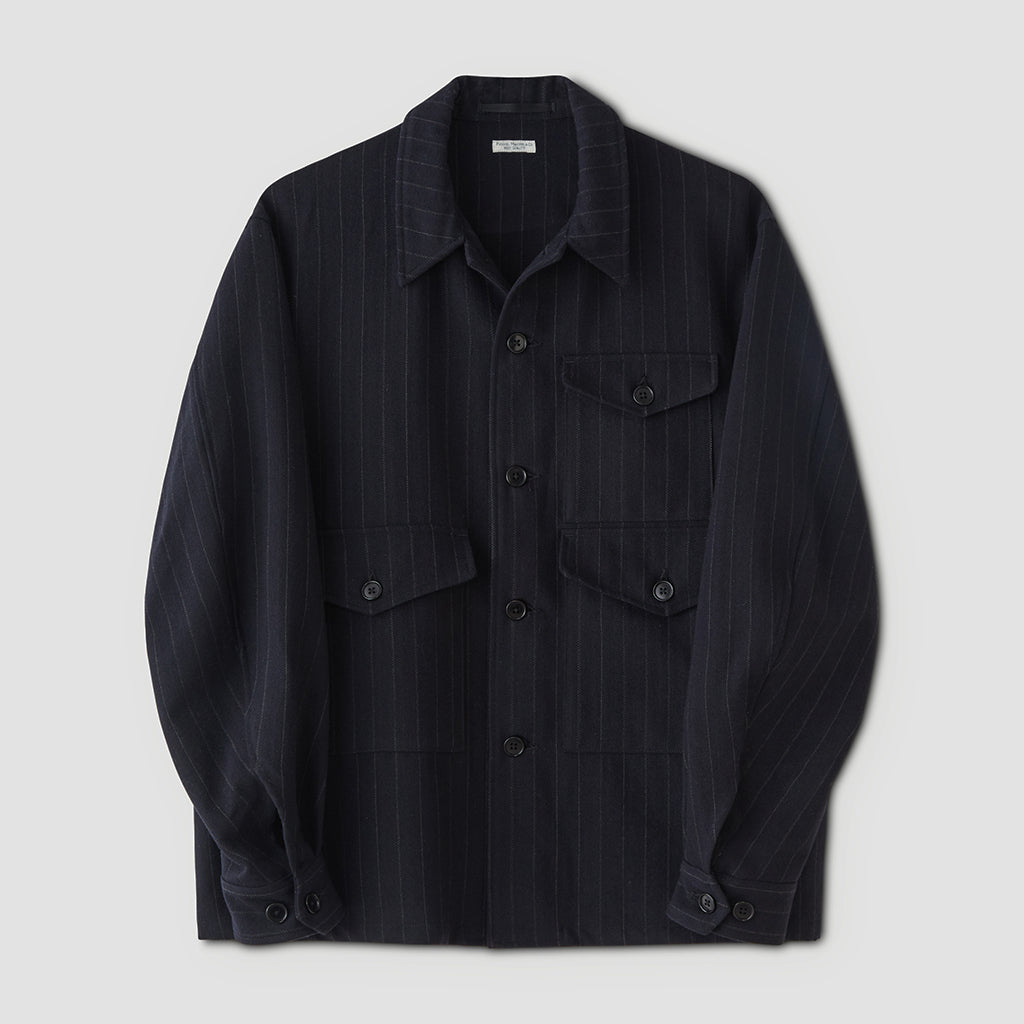 W/CA HUNTING SHIRT JACKET #NAVY STRIPE. [PMAQ-SJ07] – Diffusion