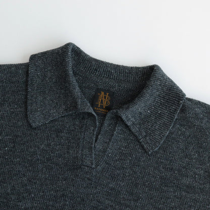 WASHED HIGH COUNT LINEN POLO SKIPPER #CHARCOAL [BN-24SL-022]