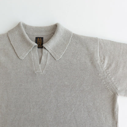 WASHED HIGH COUNT LINEN POLO SKIPPER #BEIGE [BN-24SL-022]