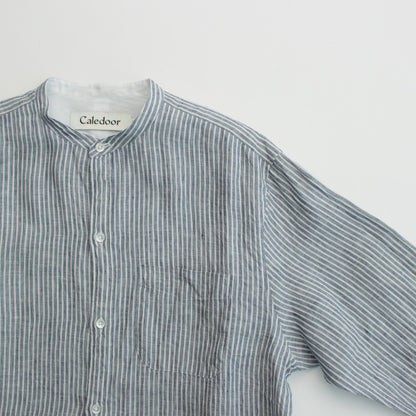 Grandad Collar Stripe Shirt #Navy Stripe [6041-1102]