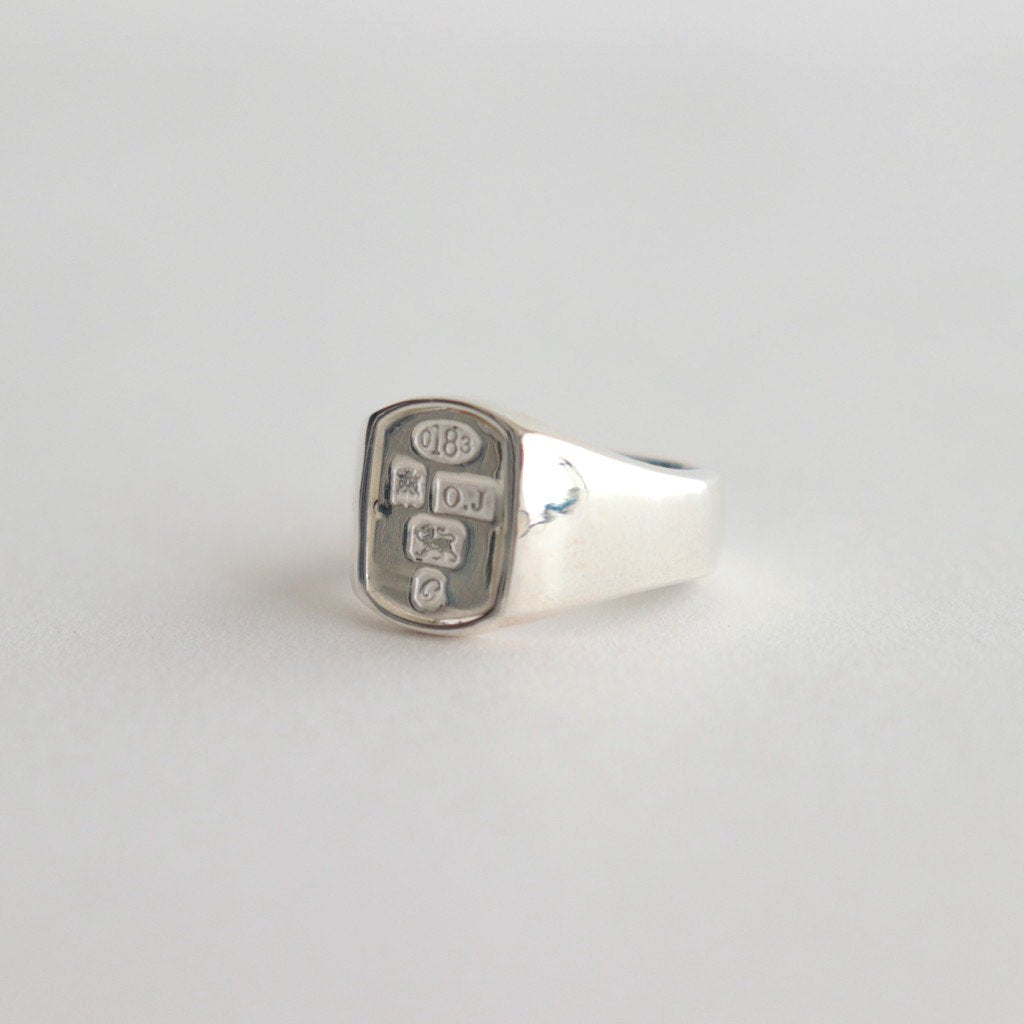 NADALL SQUARE SIGNET RING / STAMPED #SILVER/WHITE FINISH [OJ-AC10]