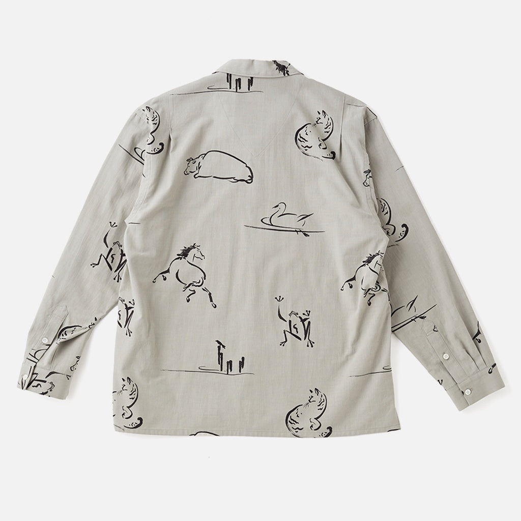 ORIGINAL PRINTED OPEN COLLAR SHIRTS (Animal Drawing) Long-sleeve #CELADONN [251OJ-SH18]