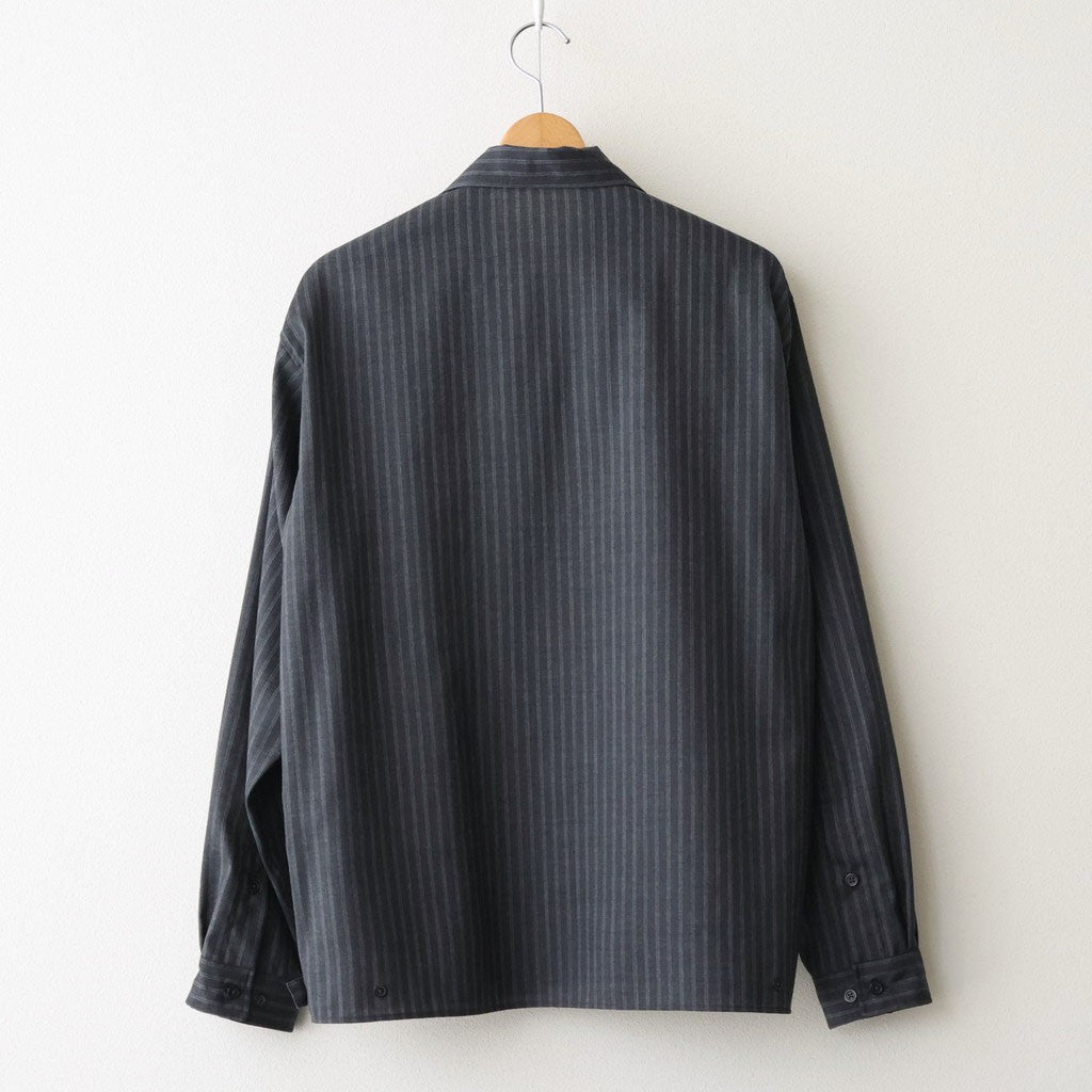 DOUBLE POCKET OPEN COLLAR SHIRT #GRAY STRIPE [M26A11SH01C]