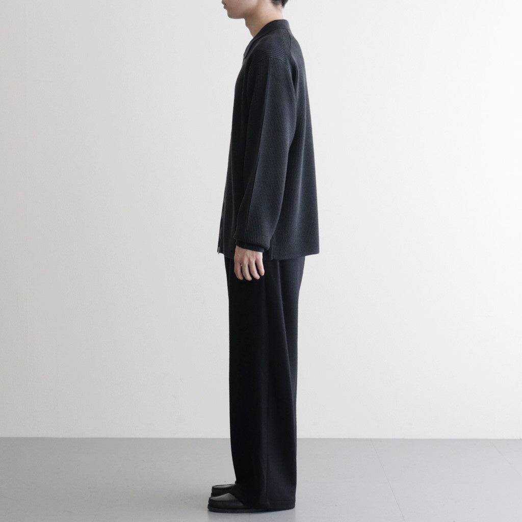 SOLID WOOL RIB POLO ZIP UP CARDIGAN #CHARCOAL BLUE [BN-25FM-044]