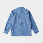 ORIGINAL PRINTED OPEN COLLAR SHIRTS(DRAWING)Long-sleeve #INDIGO [241OJ-SH03]
