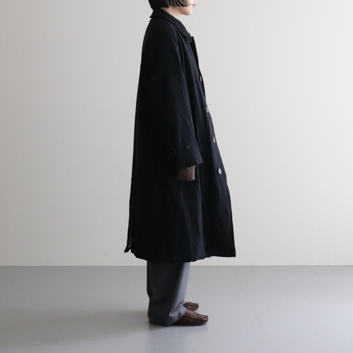 Classic Wool Balmacaan Coat #BlackNavy [BHS25F009]