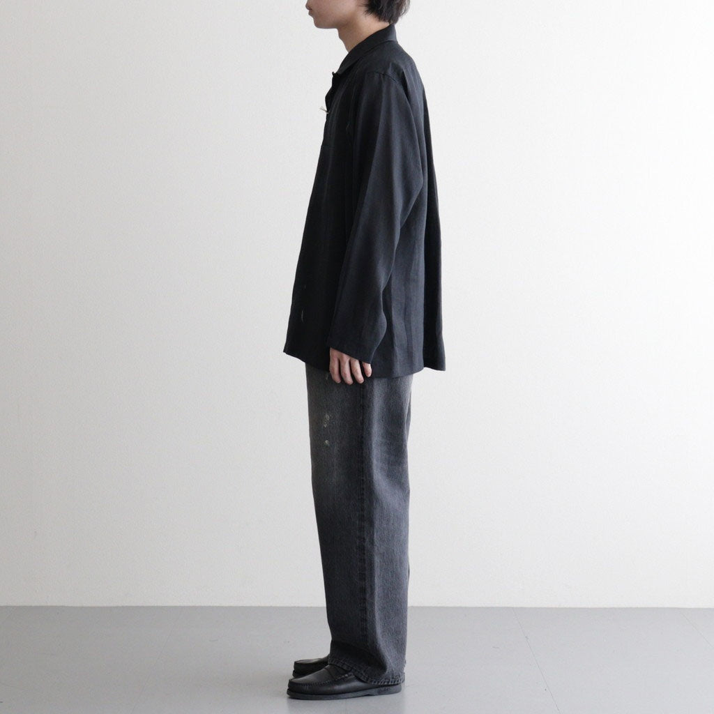COMFORT FIT OPEN COLLAR SHIRT #BLACK [A26A22SH02C]
