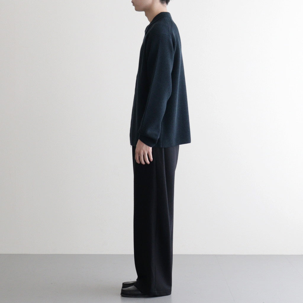 SOLID WOOL RIB POLO ZIP UP CARDIGAN #DARK GREEN×NAVY [BN-25FM-044]