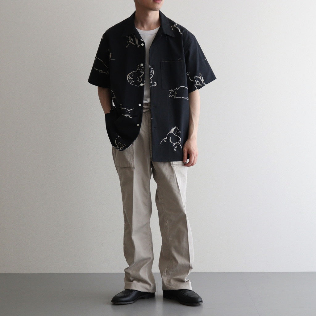 ORIGINAL PRINTED OPEN COLLAR SHIRTS (Animal Drawing) Short-sleeve #ONYX [251OJ-SH22]