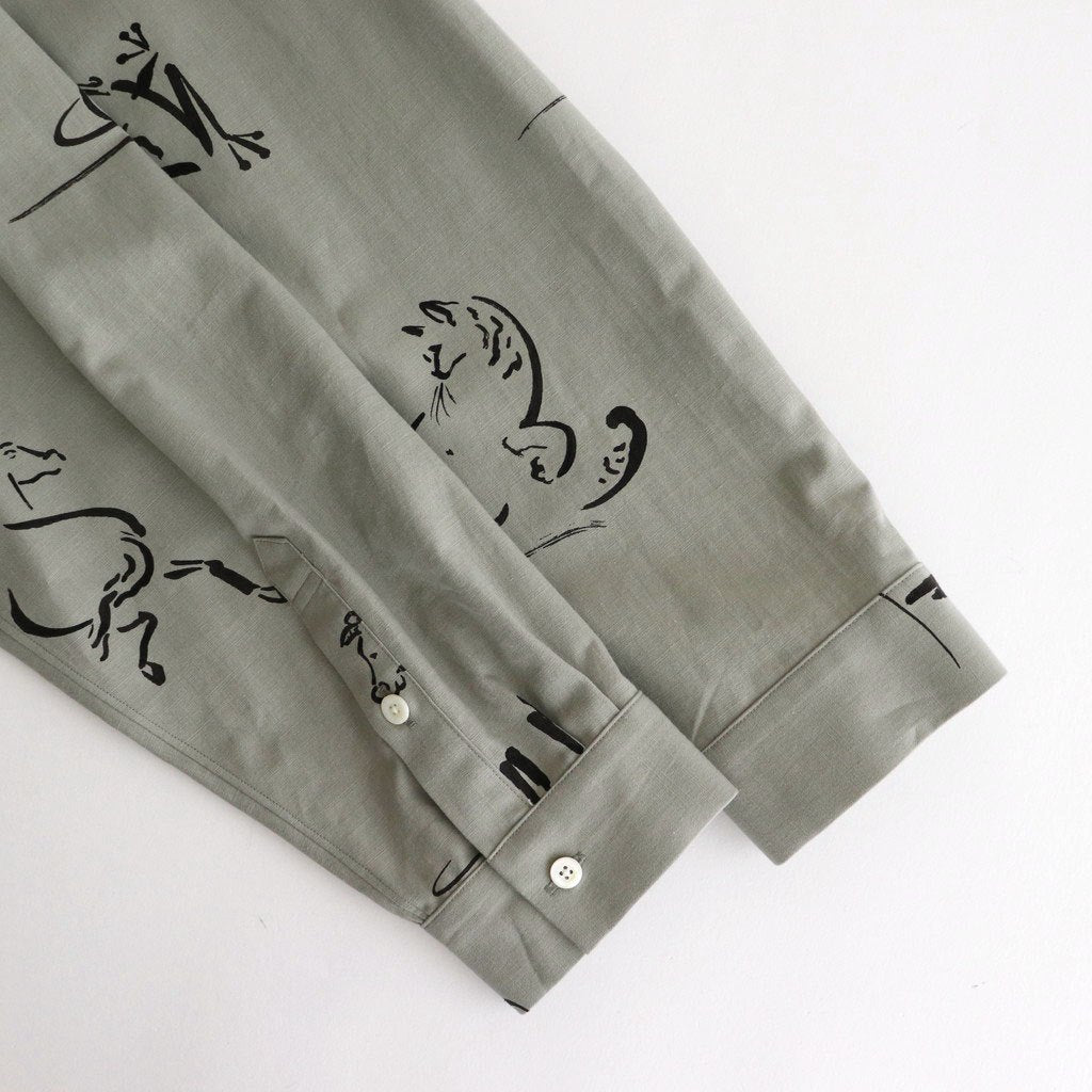 ORIGINAL PRINTED OPEN COLLAR SHIRTS (Animal Drawing) Long-sleeve #CELADONN [251OJ-SH18]