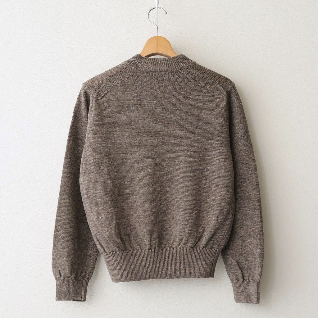 WASHED HIGH COUNT LINEN CREW NECK #BROWN [BN-26SL-013]