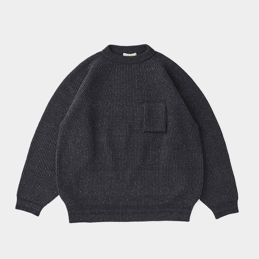 SILK NEP WOOL MOCK-NECK SWEATER #ONYX BLACK [242OJ-KN04]