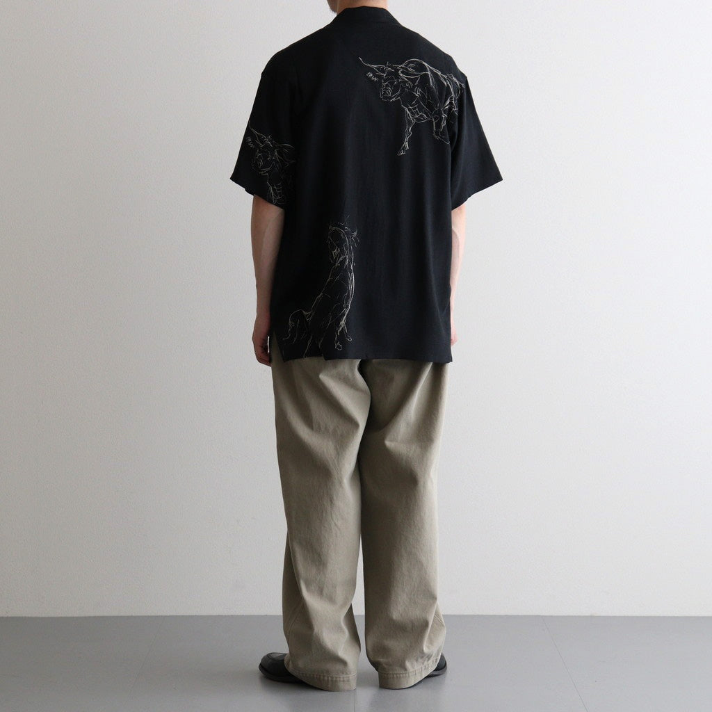 ORIGINAL PRINTED OPEN COLLAR SHIRTS (ANIMAL DRAWING) Short-sleeve #BLACK [261OJ-SH22]