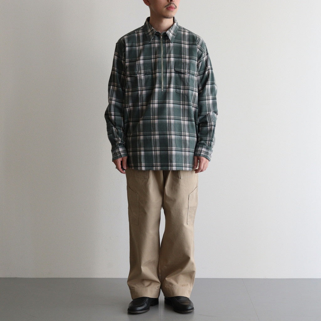 PRINT FLANNEL HALF ZIP SHIRT #JADE GREEN [PMAS-LS04] - Diffusion
