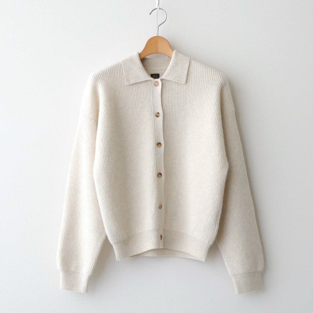 CASHMERE FOX POLO CARDIGAN #IVORY [BN-25FL-044]
