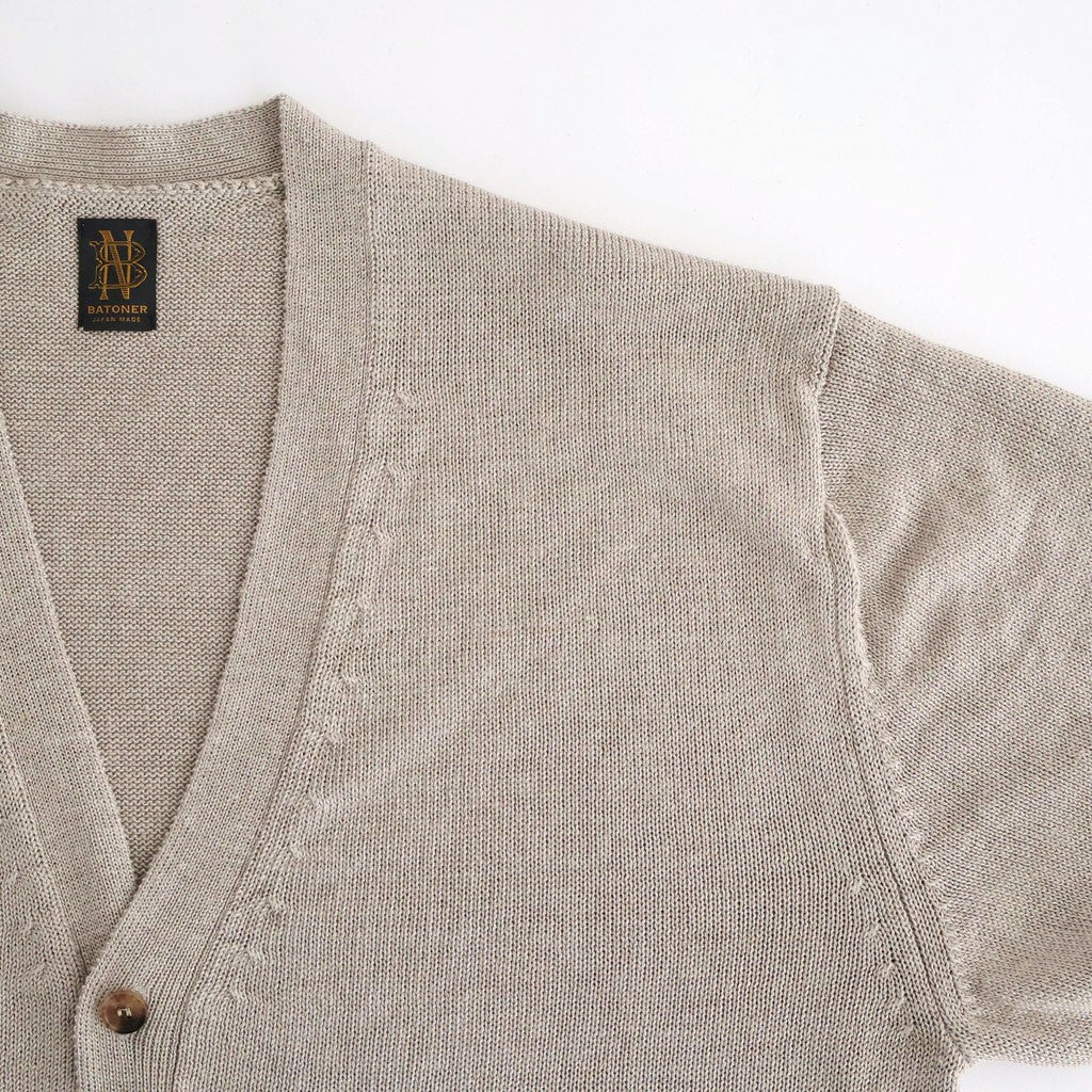 WASHED HIGH COUNT LINEN V NECK CARDIGAN #NATURAL [BN-26SM-021]