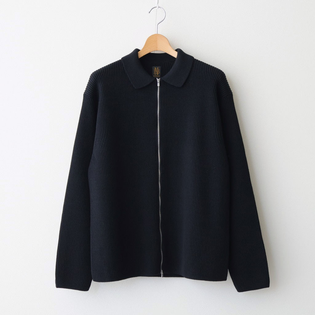 SOLID WOOL RIB POLO ZIP UP CARDIGAN #BLACK [BN-25FM-044]