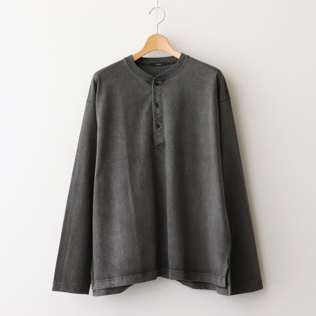 OPEN END COTTON PIGMENT DYE HENRY NECK P/O #020 CHARCOAL [17052 66024]