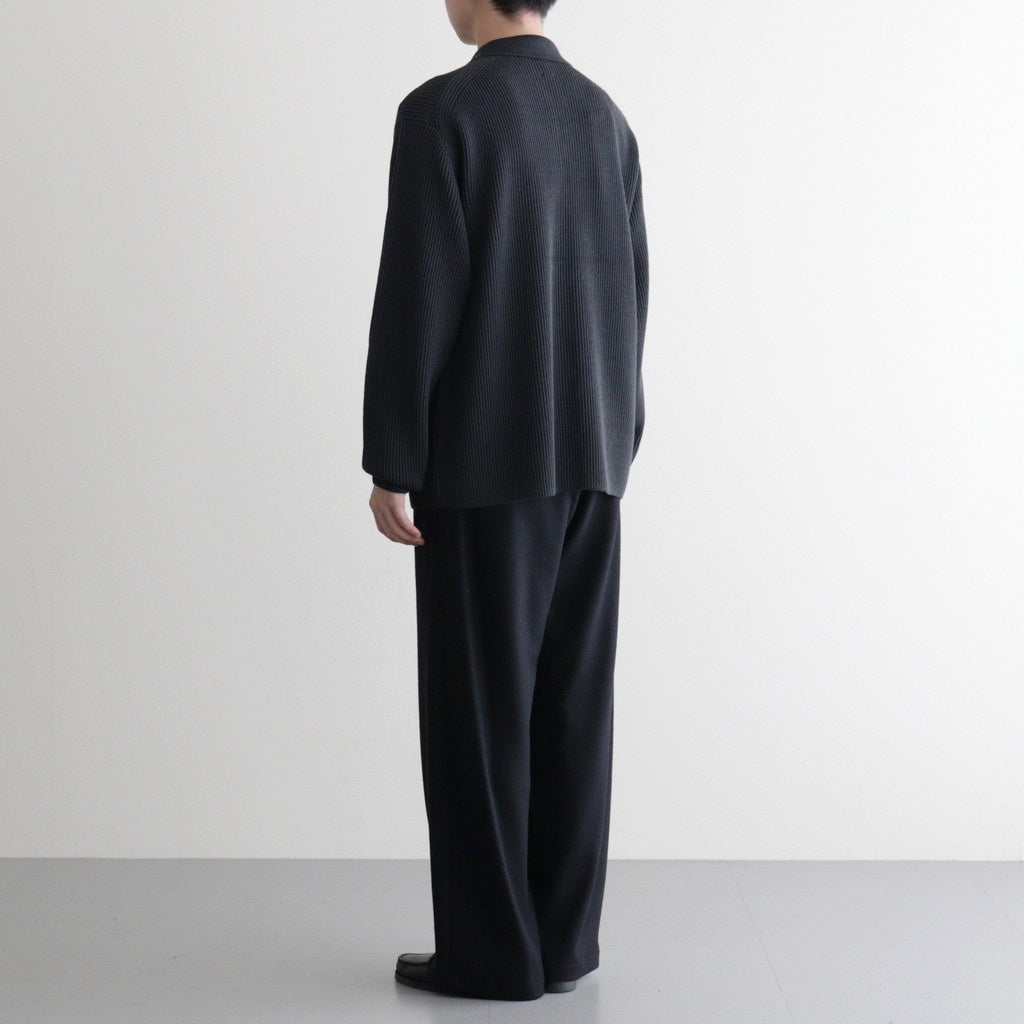 SOLID WOOL RIB POLO ZIP UP CARDIGAN #CHARCOAL BLUE [BN-25FM-044]