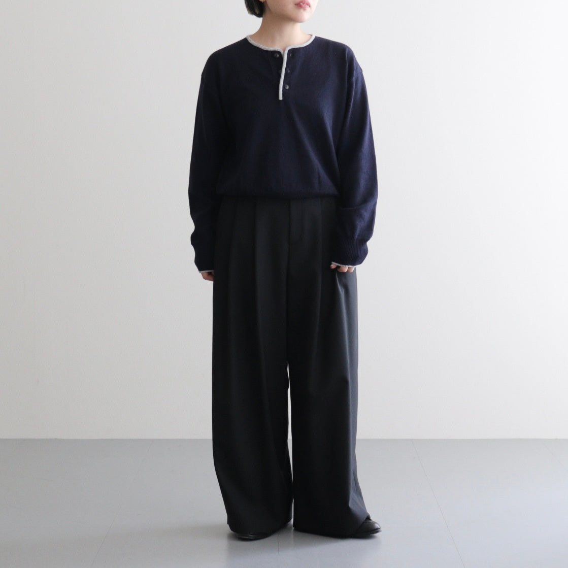 羊绒亨利领衫 - Diffusion 独家款 #海军蓝×浅灰色 [NEP-AW2520B]