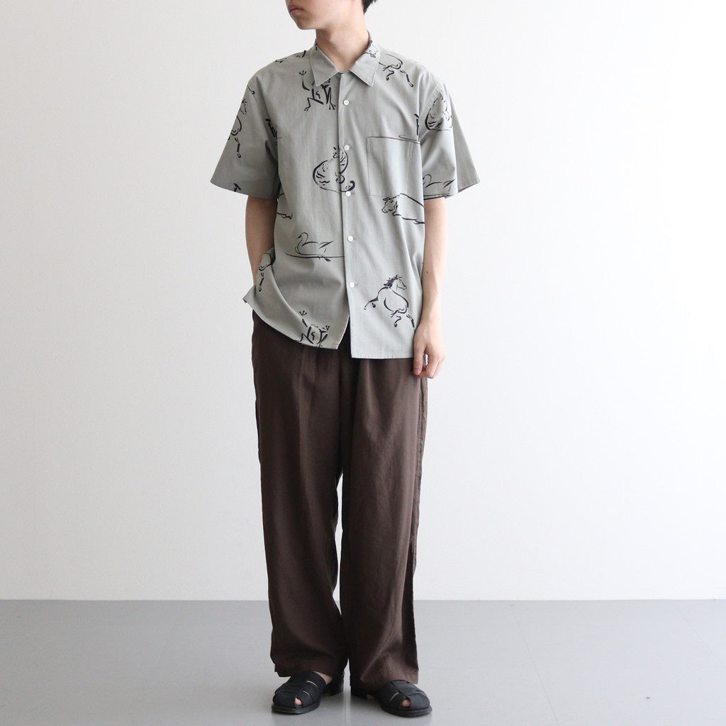 ORIGINAL PRINTED OPEN COLLAR SHIRTS (Animal Drawing) Short-sleeve #CELADONN [251OJ-SH22]