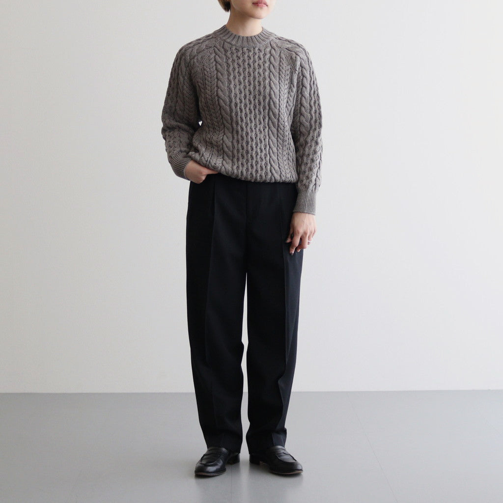 SOLID WOOL ARAN CREW NECK #GREIGE [BN-24FL-035]