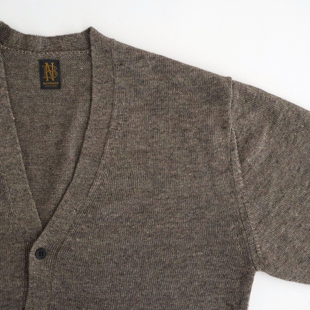 WASHED HIGH COUNT LINEN V NECK CARDIGAN #BROWN [BN-26SM-021]
