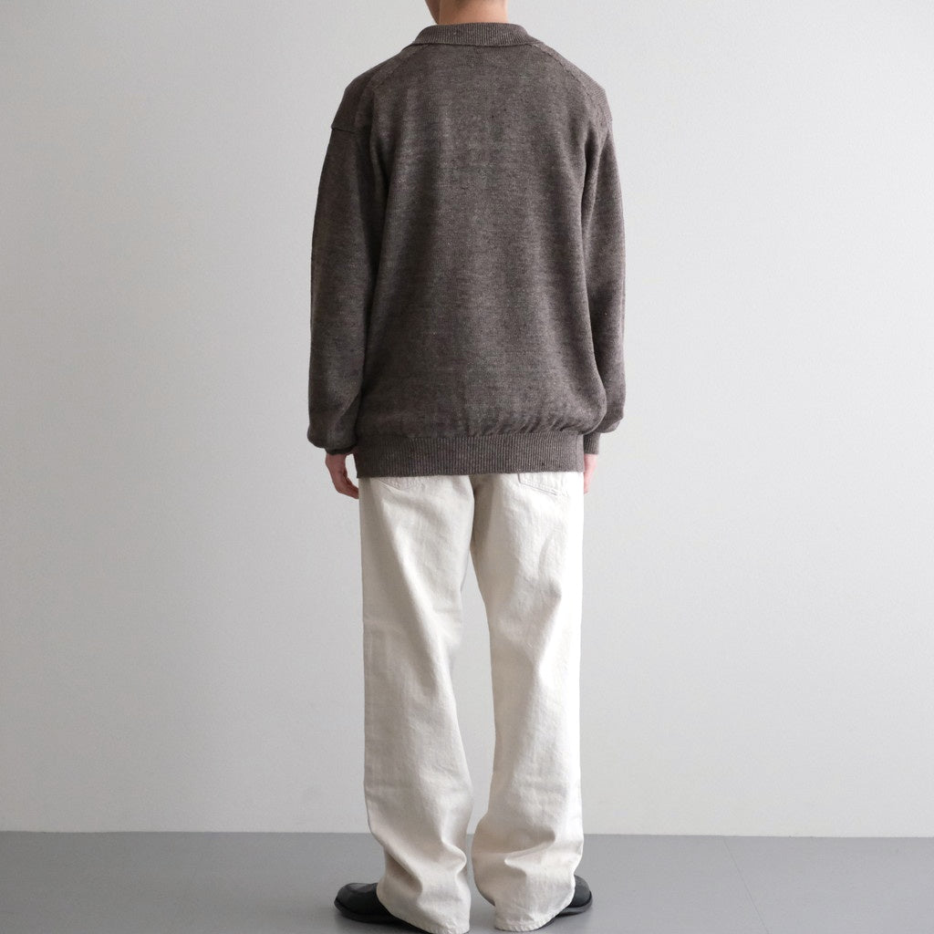 WASHED HIGH COUNT LINEN POLO #BROWN [BN-26SM-022]