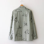 ORIGINAL PRINTED OPEN COLLAR SHIRTS (Animal Drawing) Long-sleeve #CELADONN [251OJ-SH18]