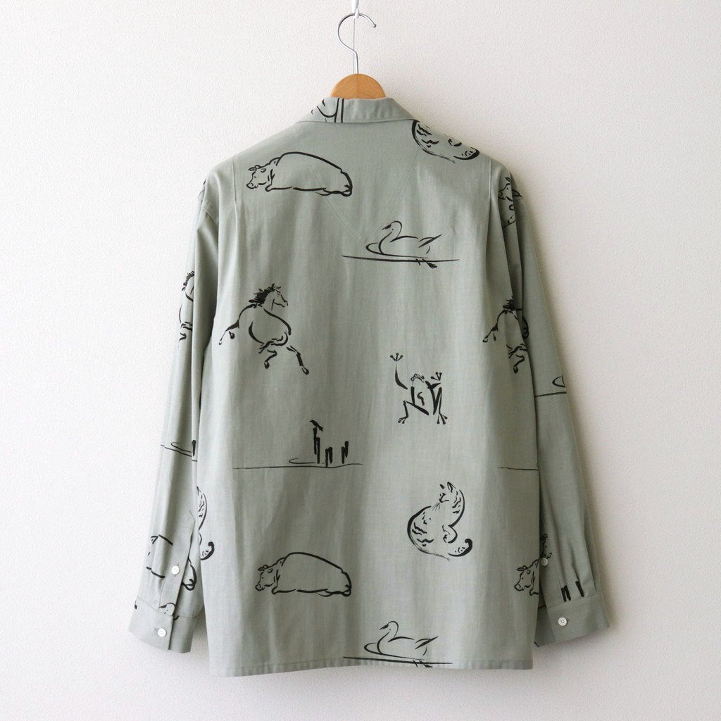 ORIGINAL PRINTED OPEN COLLAR SHIRTS (Animal Drawing) Long-sleeve #CELADONN [251OJ-SH18]