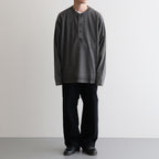 OPEN END COTTON PIGMENT DYE HENRY NECK P/O #020 CHARCOAL [17052 66024]