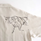 ORIGINAL PRINTED OPEN COLLAR SHIRTS (ANIMAL DRAWING) Short-sleeve #IVORY [261OJ-SH22]