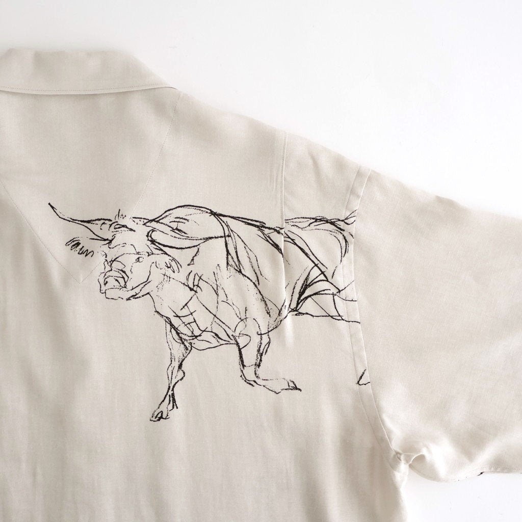 ORIGINAL PRINTED OPEN COLLAR SHIRTS (ANIMAL DRAWING) Short-sleeve #IVORY [261OJ-SH22]