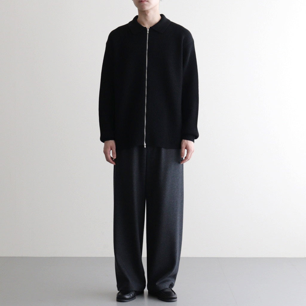 SOLID WOOL RIB POLO ZIP UP CARDIGAN #BLACK [BN-25FM-044]