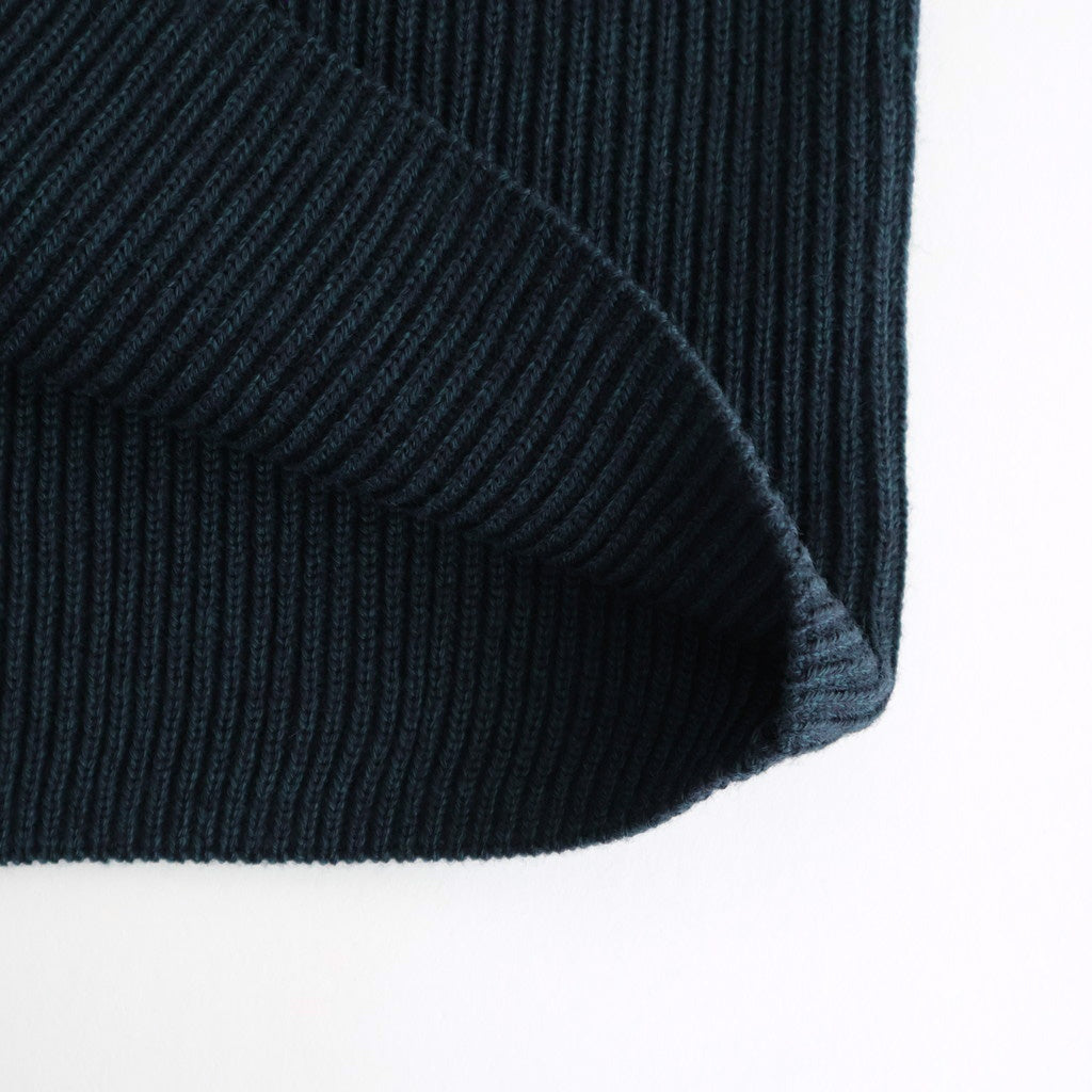 SOLID WOOL RIB CREW NECK #DARK GREEN×NAVY [BN-25FM-042]