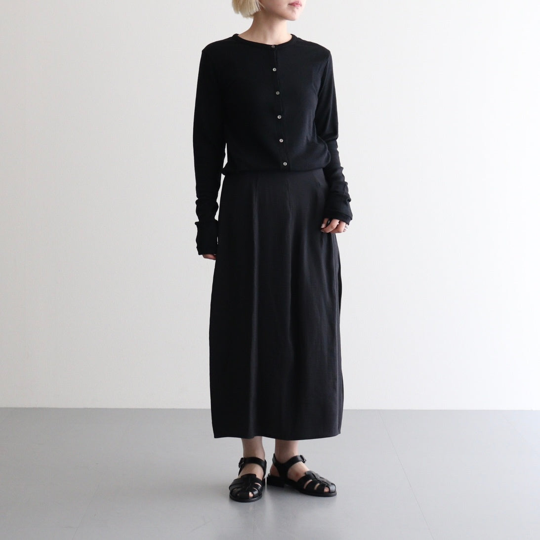 RAYON-POLYESTER BROAD SKIRT #010 BLACK [16862 30005]