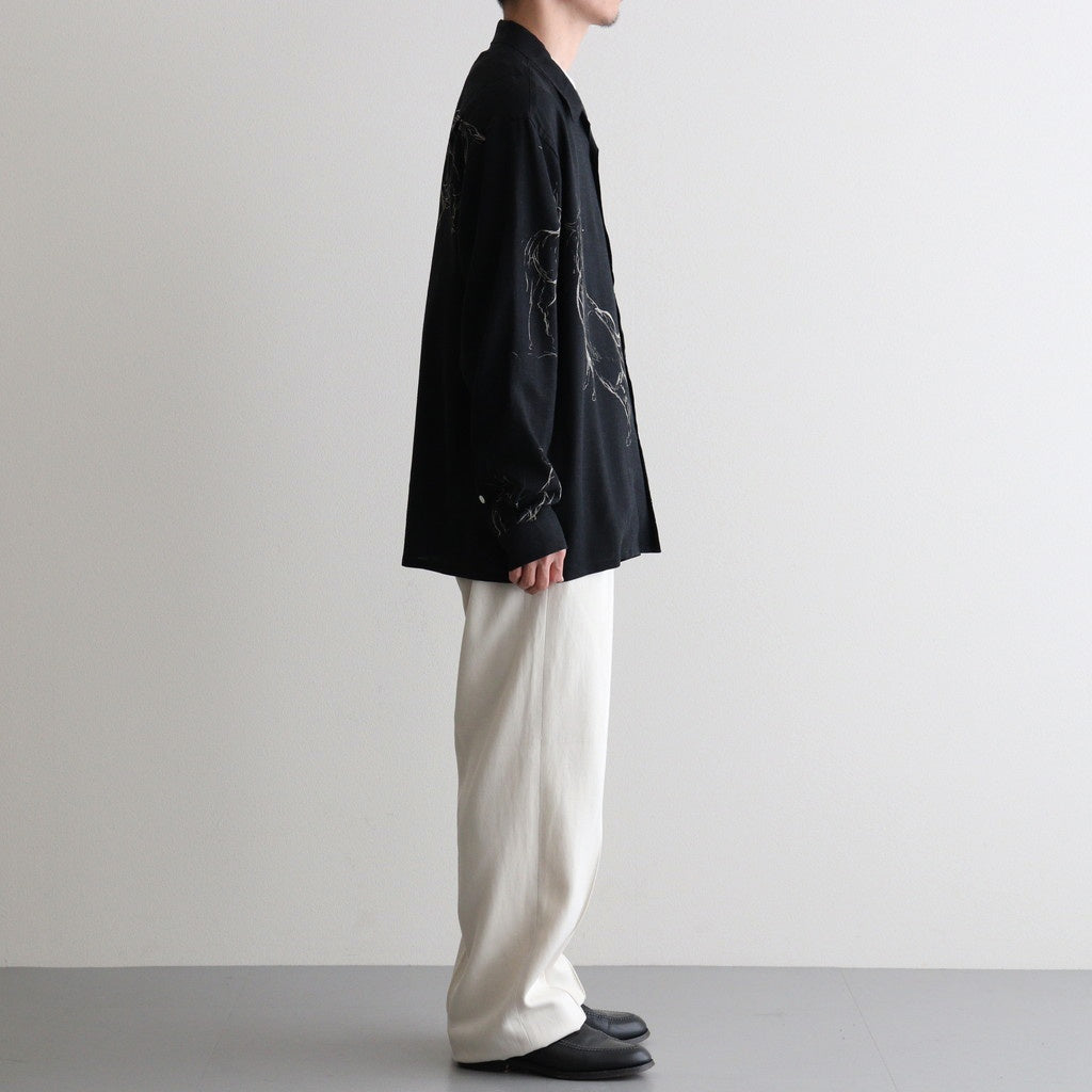 ORIGINAL PRINTED OPEN COLLAR SHIRTS (ANIMAL DRAWING) Long-sleeve #BLACK [261OJ-SH18]
