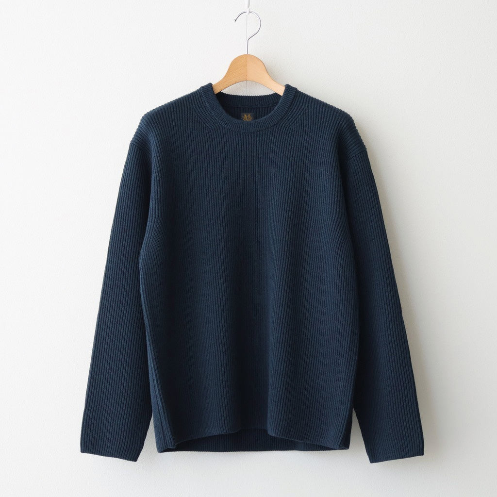 SOLID WOOL RIB CREW NECK #DARK GREEN×NAVY [BN-25FM-042]