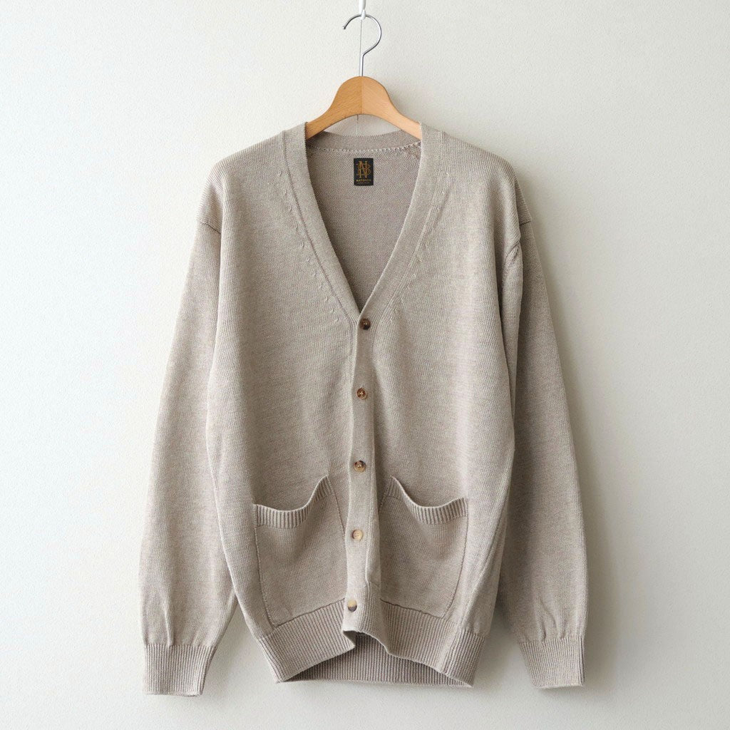 WASHED HIGH COUNT LINEN V NECK CARDIGAN #NATURAL [BN-26SM-021]