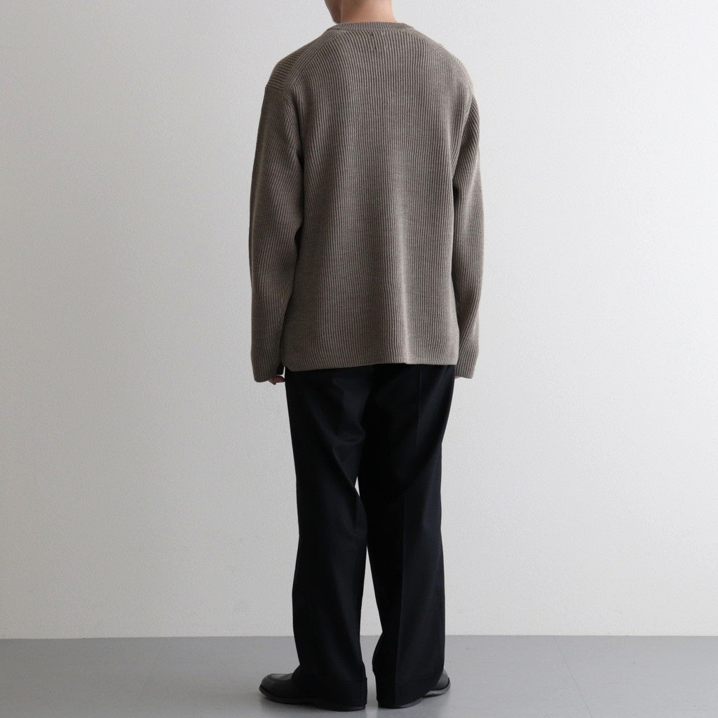 SOLID WOOL RIB CREW NECK #MELANGE BROWN [BN-25FM-042]