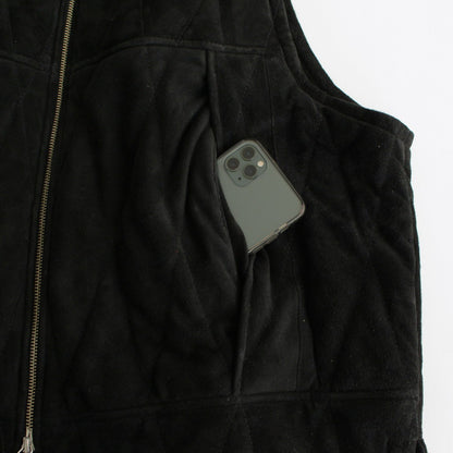 QUILTED VEST #BLACK [V-08-C-SUEDE-2]