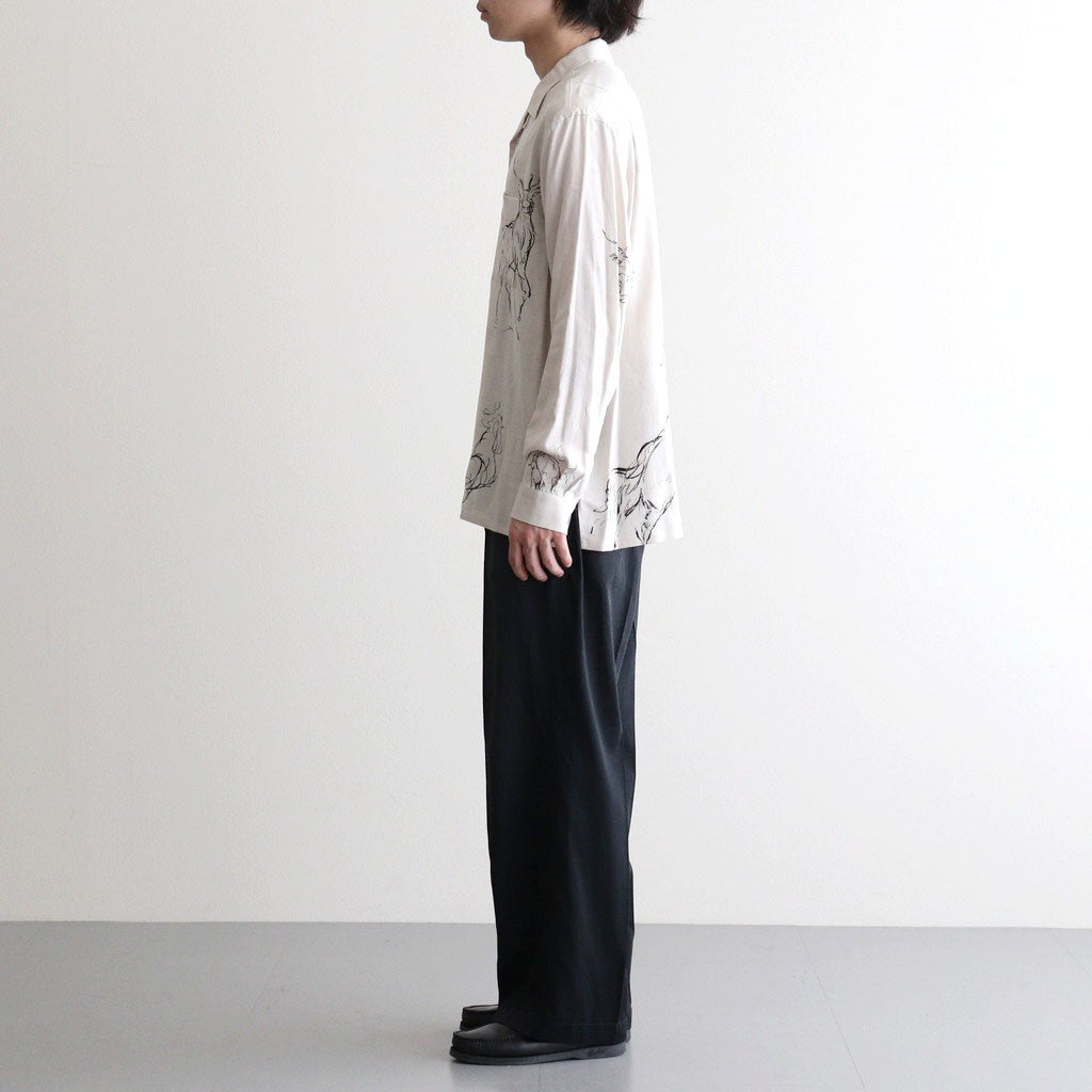 ORIGINAL PRINTED OPEN COLLAR SHIRTS (ANIMAL DRAWING) Long-sleeve #IVORY [261OJ-SH18]