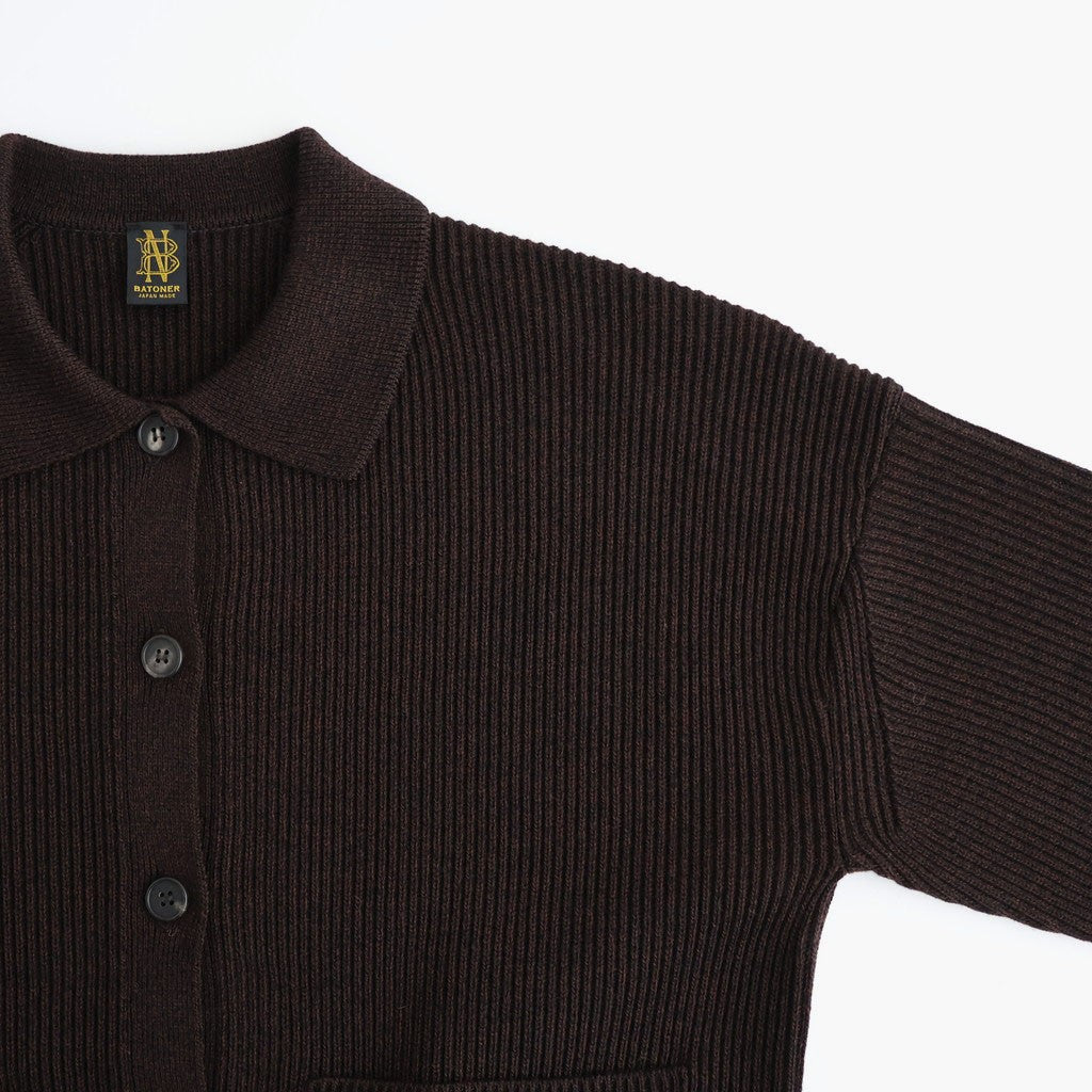 SOLID WOOL RIB POLO CARDIGAN #ROSEWOOD [BN-26FL-032]