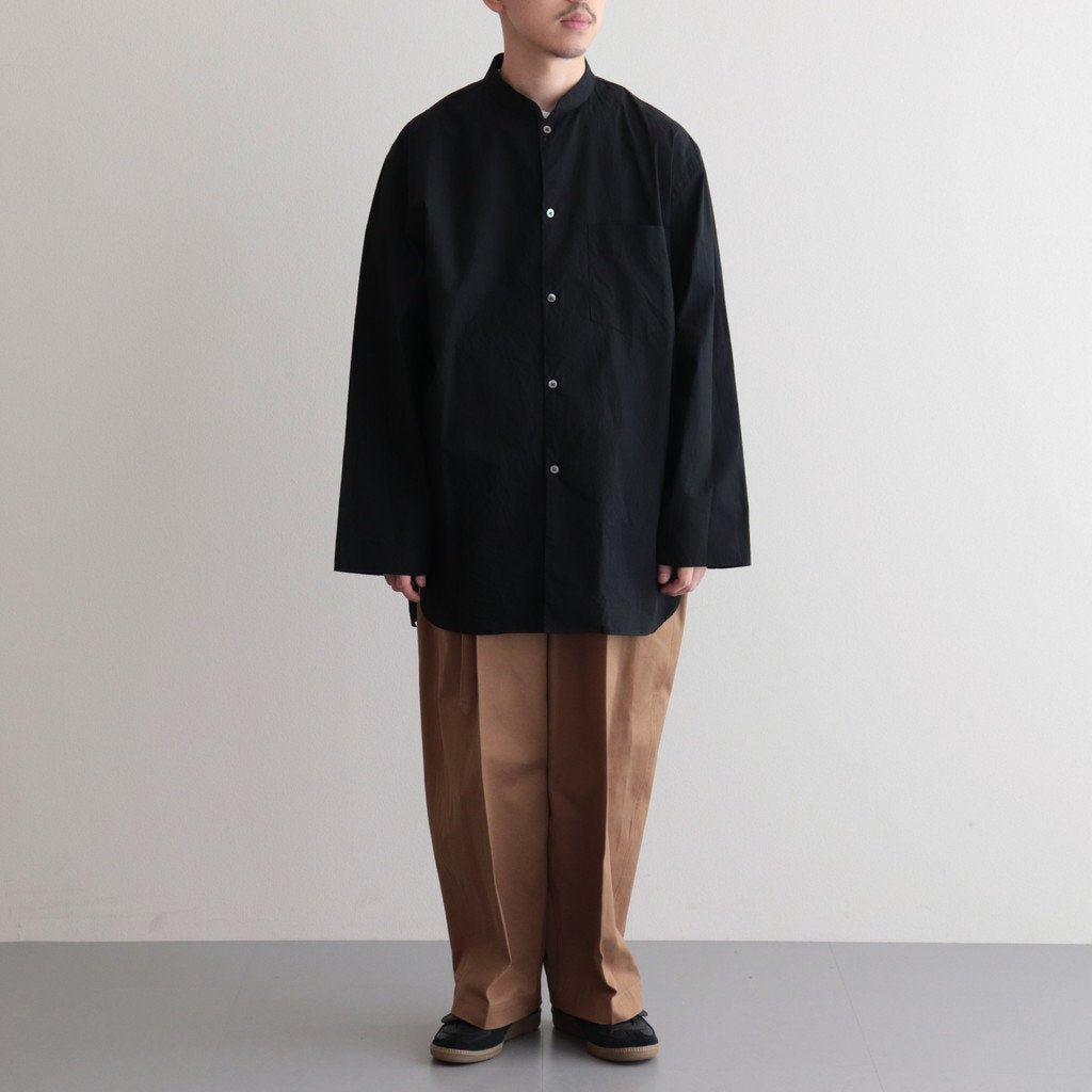 CHAMBRAY STAND COLLAR CUFFLESS SHIRT #BLACK [BHS23F018]