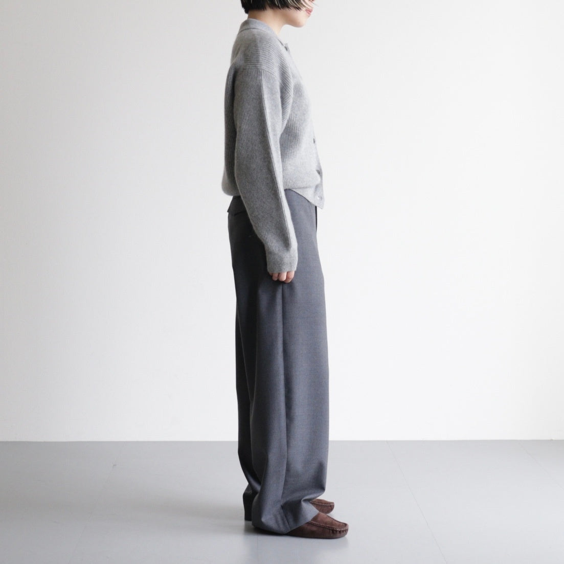 CASHMERE FOX POLO CARDIGAN #GRAY [BN-25FL-044]