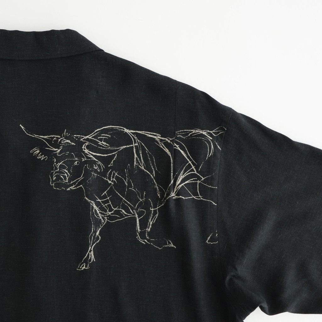 ORIGINAL PRINTED OPEN COLLAR SHIRTS (ANIMAL DRAWING) Short-sleeve #BLACK [261OJ-SH22]