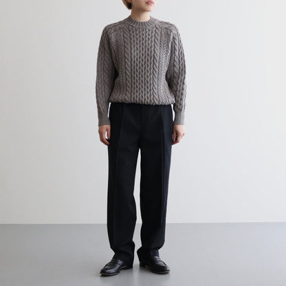 SOLID WOOL ARAN CREW NECK #GREIGE [BN-24FL-035]