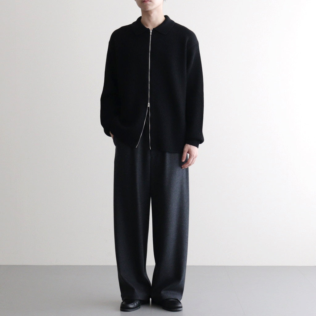 SOLID WOOL RIB POLO ZIP UP CARDIGAN #BLACK [BN-25FM-044]
