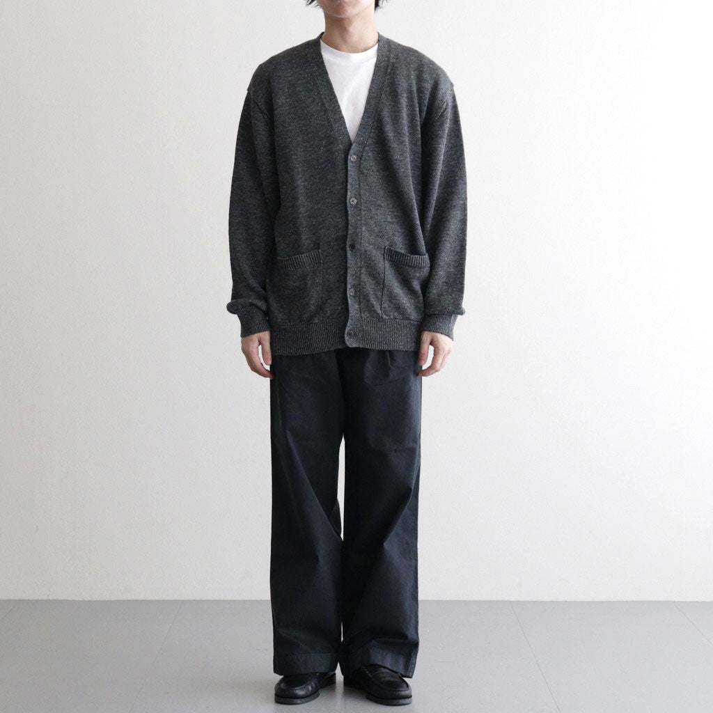 WASHED HIGH COUNT LINEN V NECK CARDIGAN #CHARCOAL [BN-26SM-021]