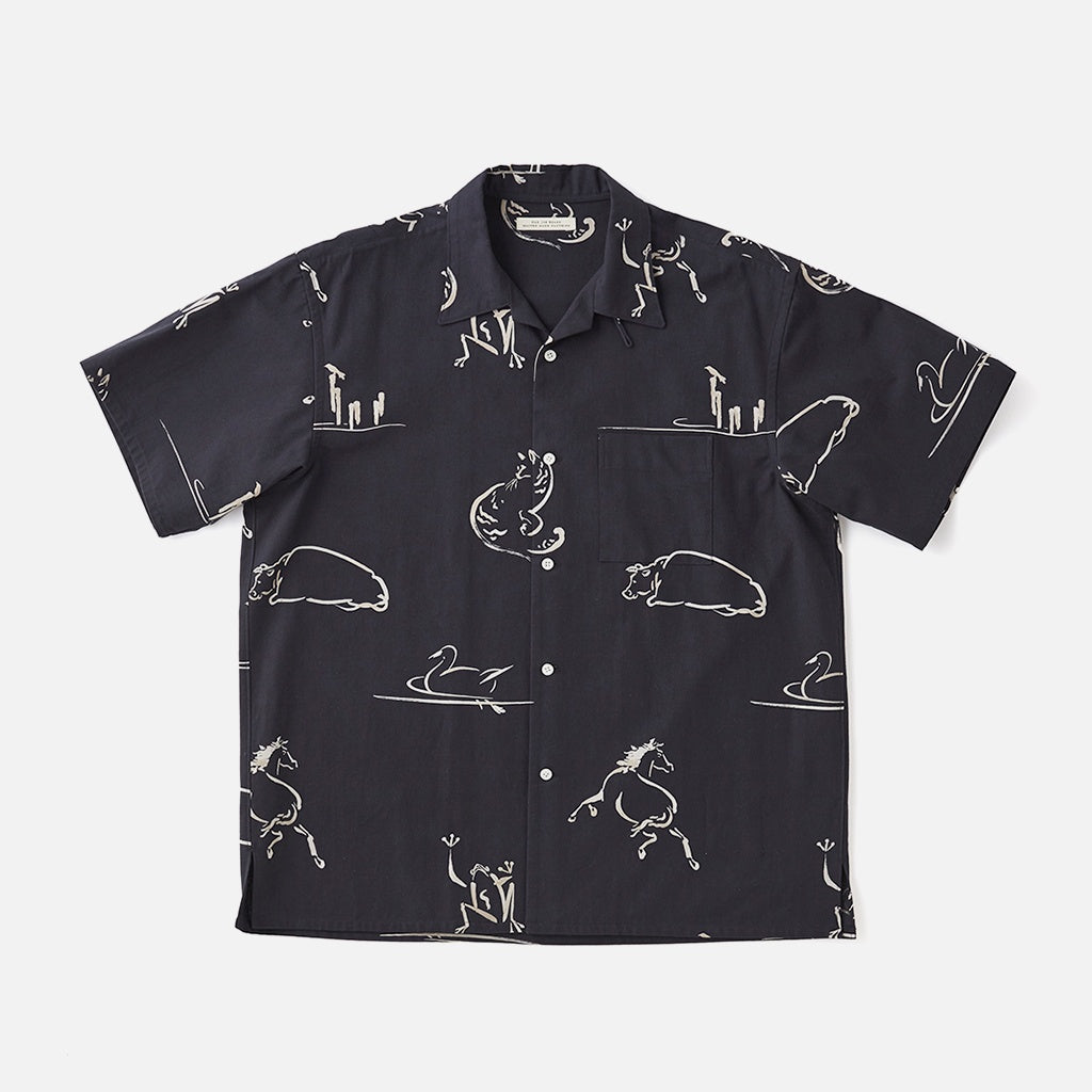 ORIGINAL PRINTED OPEN COLLAR SHIRTS (Animal Drawing) Short-sleeve #ONYX [251OJ-SH22]
